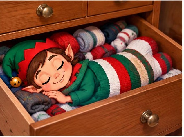 Picture guide: Sock Drawer Sleepover elf idea
