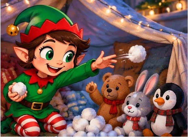 Picture guide: Cotton Ball Snowball Fight elf idea