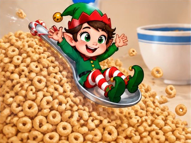 Picture guide: Cereal Snow Sledding elf idea