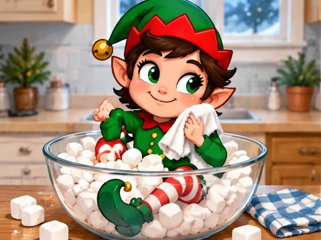 Picture guide: Marshmallow Bubble Bath elf idea